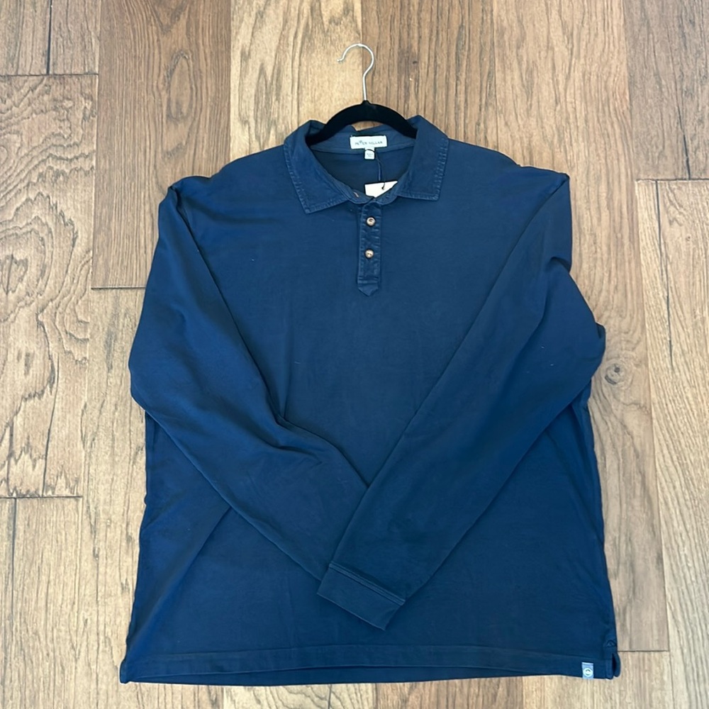 NWT Men’s XL Peter Millar Mountainside Long Sleeve Polo Shirt in Navy Blue